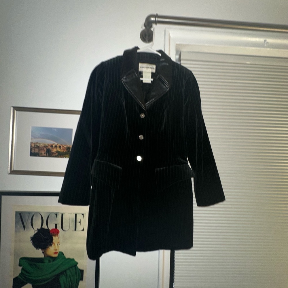 Vintage MUGLER, Black Pinstriped Velvet Blazer, Small